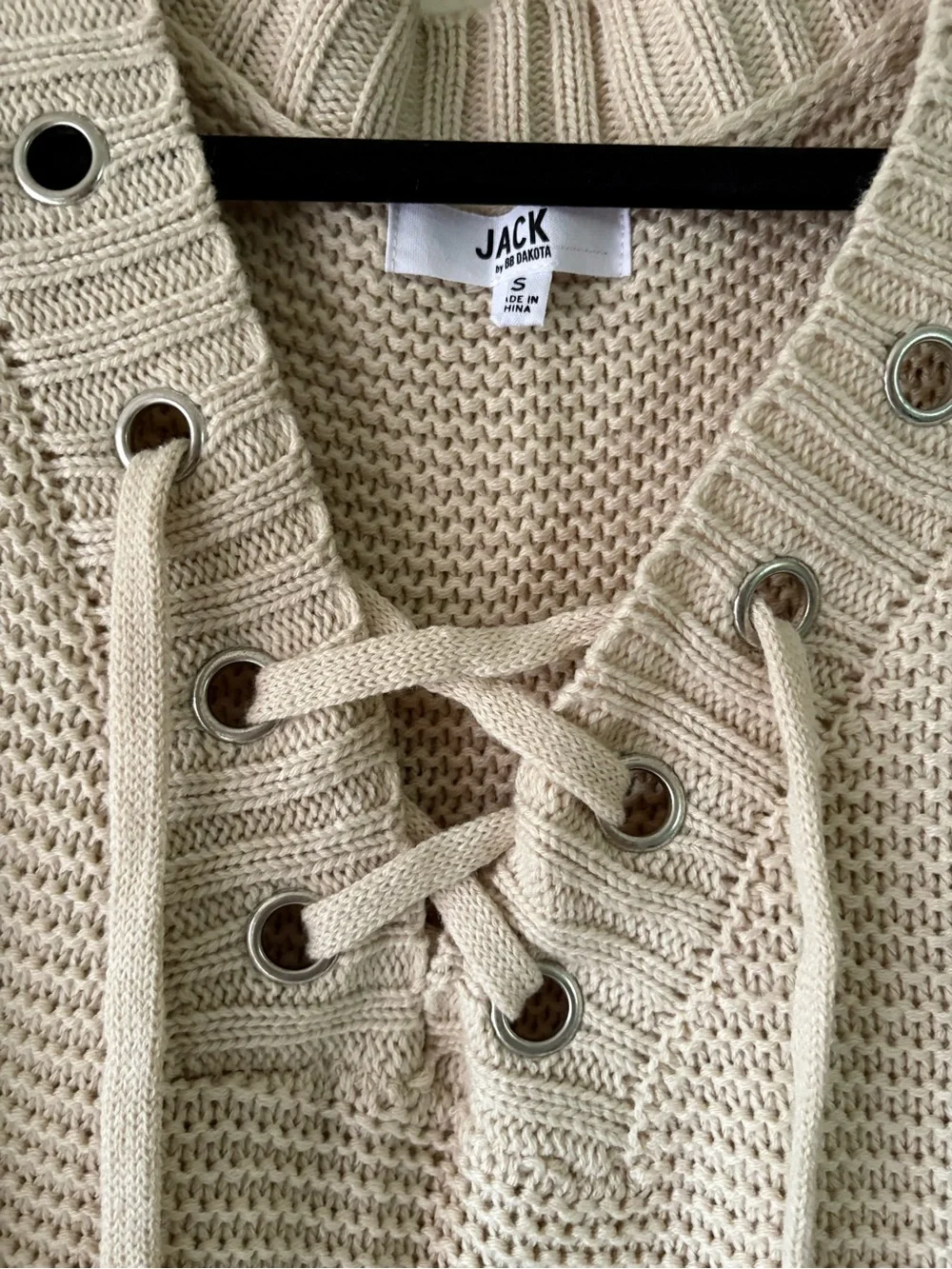 Jack by BB Dakota Beige Lace-Up V-Neck Knit Sweater - Never worn